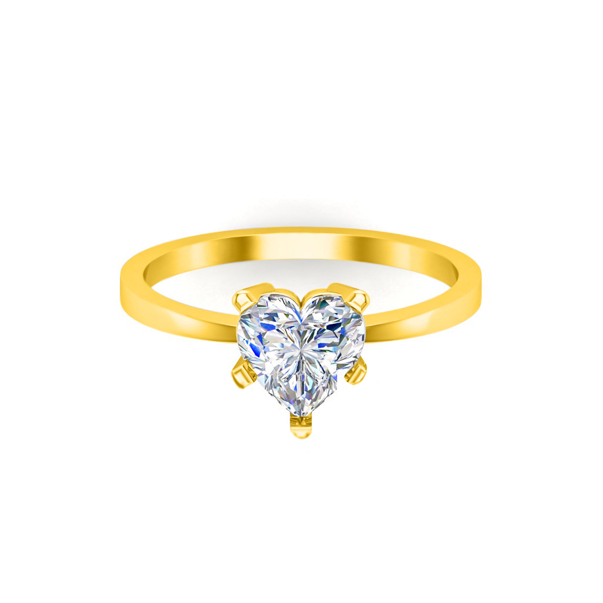 RKC Moissanit Schöner herzförmiger Solitärring aus 925er Sterlingsilber, 14 Karat Roségold vergoldet, Gewicht 1,90 g, Breite 1,50 mm
