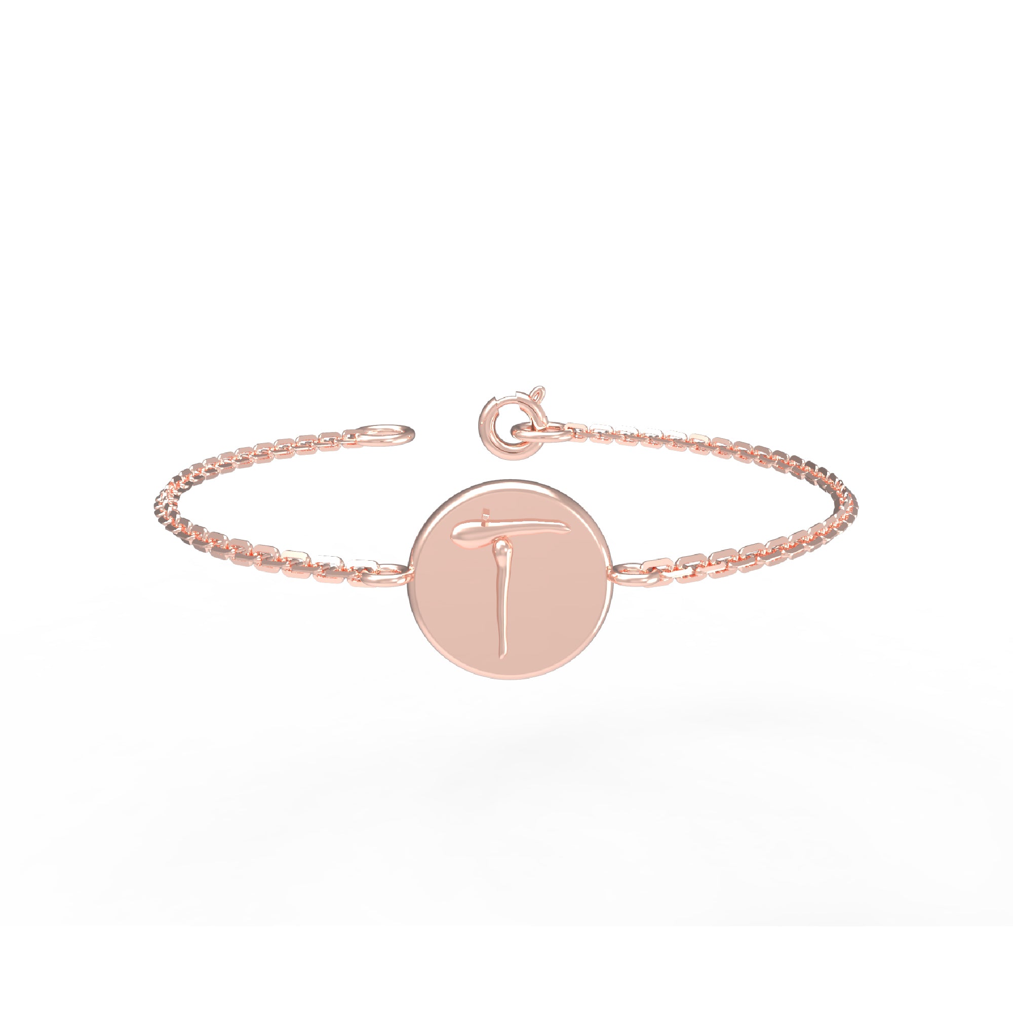 Bracciale iniziale a forma rotonda in argento sterling RKC 925, regalo per lei, placcato in oro giallo 14 carati, peso 3,25 g