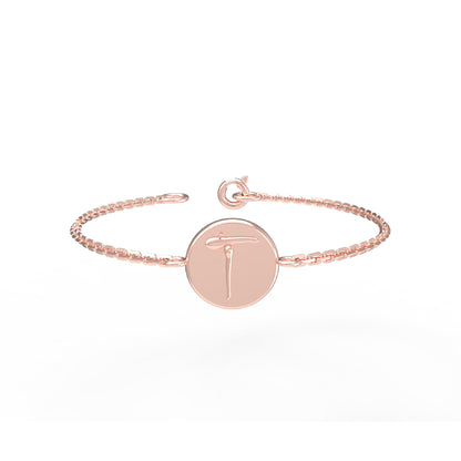 Bracciale iniziale a forma rotonda in argento sterling RKC 925, regalo per lei, placcato in oro giallo 14 carati, peso 3,25 g