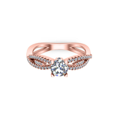 Anello di fidanzamento RKC rotondo GRA Moissanite Criss Cross Anello in argento 925 placcato oro rosa 14 carati Peso 3,50 g Larghezza 2,20 mm