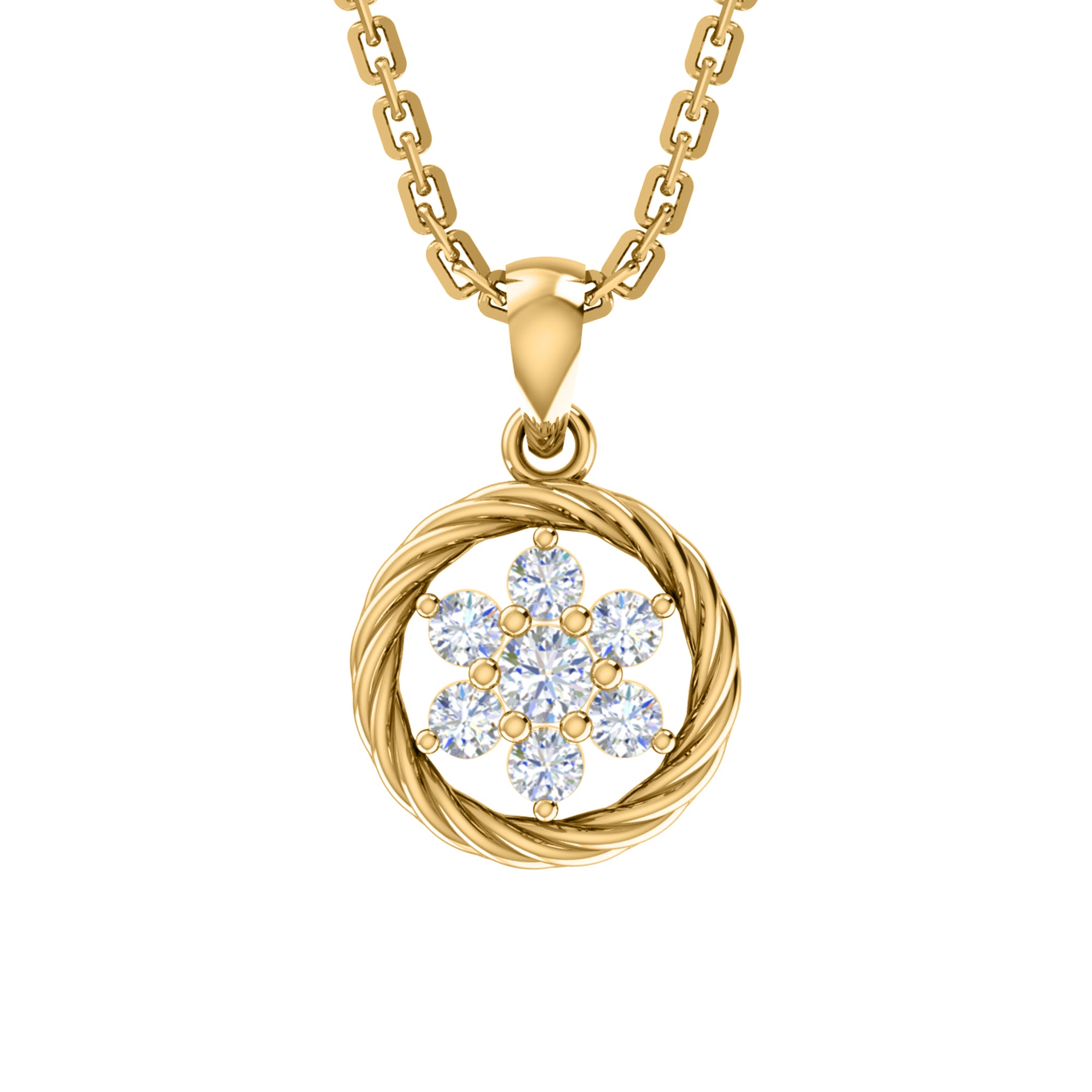 Ciondolo floreale in moissanite da 0,25 ct RKC, gioielli in argento 925, placcato in oro giallo 14 carati, peso 3,80 g, altezza 16,50 mm