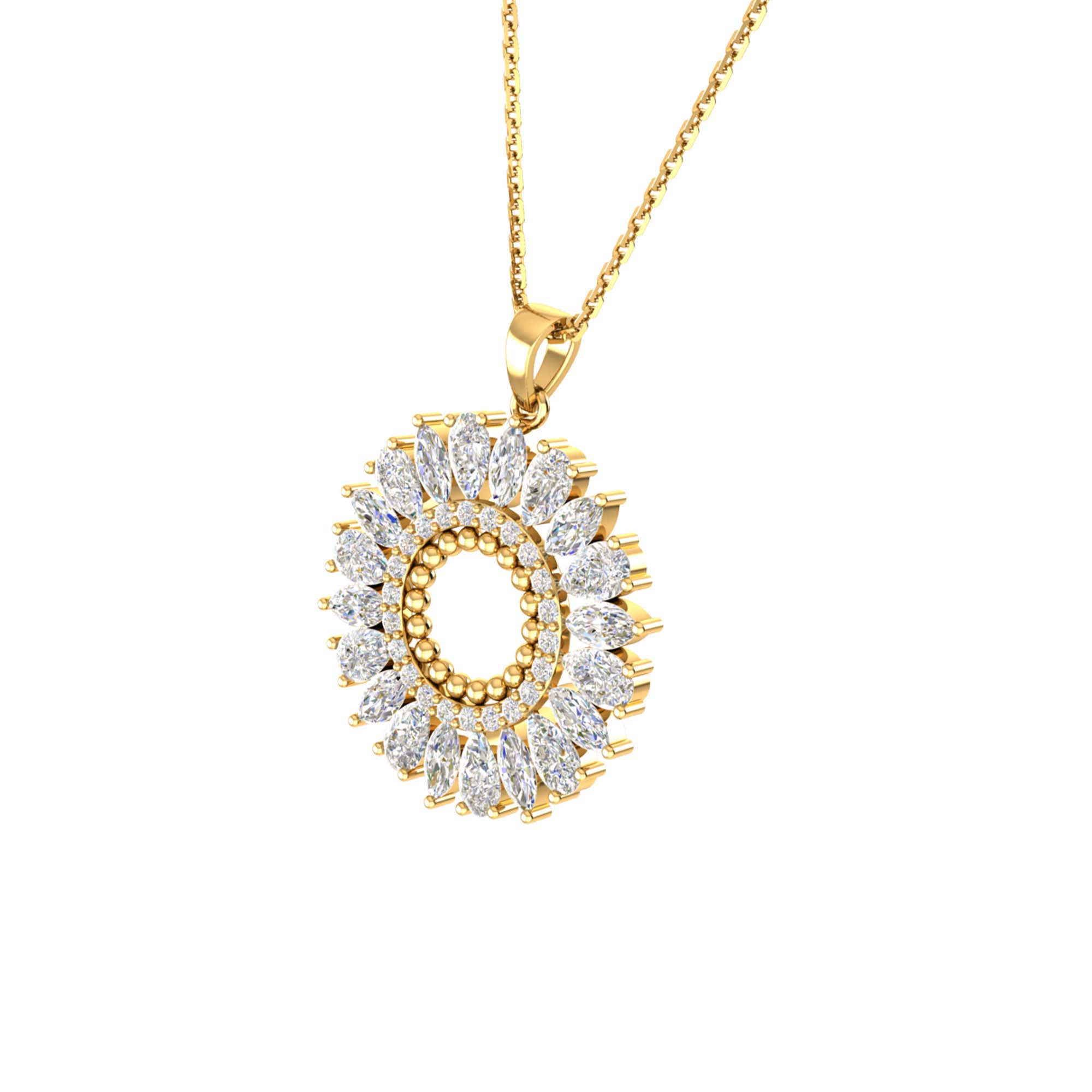 RKC 4.1 Ct Flower Shape Certified Moissanite Pendant Necklace 14k Yellow Gold Plated 925 Silver Weight 4.80 gm