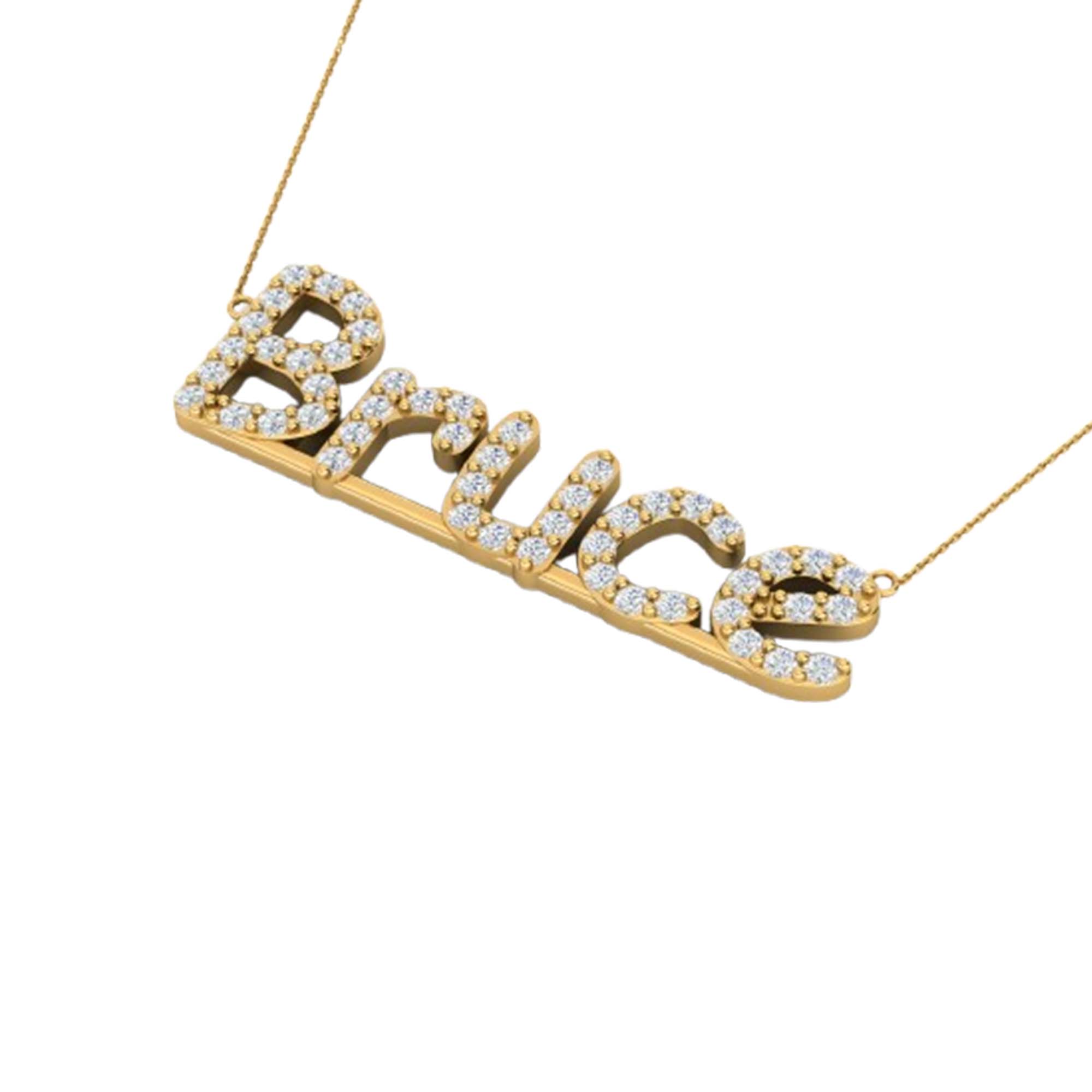 RKC 1 Ct Round Cut Real Moissanite/ Cubic Zirconia Customize Name Pendants 14k Yellow Gold Plated Weight 6 gm