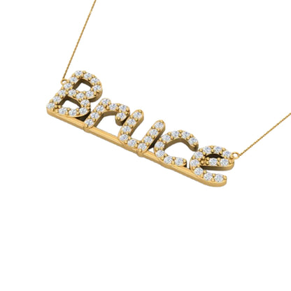 RKC 1 Ct Round Cut Real Moissanite/ Cubic Zirconia Customize Name Pendants 14k Yellow Gold Plated Weight 6 gm