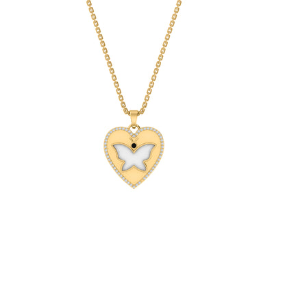 RKC 0,14 Karat Moissanit-Herz-Emaille-Anhänger-Halskette, 925er Silber, Schmuck, 14 Karat Gelbgold vergoldet, Produktgewicht: 4,50 g, Höhe: 18,50 mm