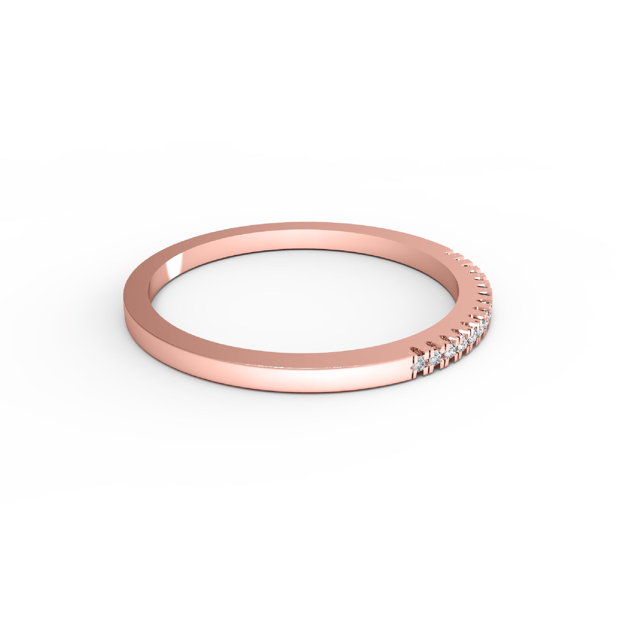 Fede nuziale RKC Moissanite da donna Half Eternity in argento 925 placcato oro rosa 14 carati Peso 1 g Larghezza 1,30 mm