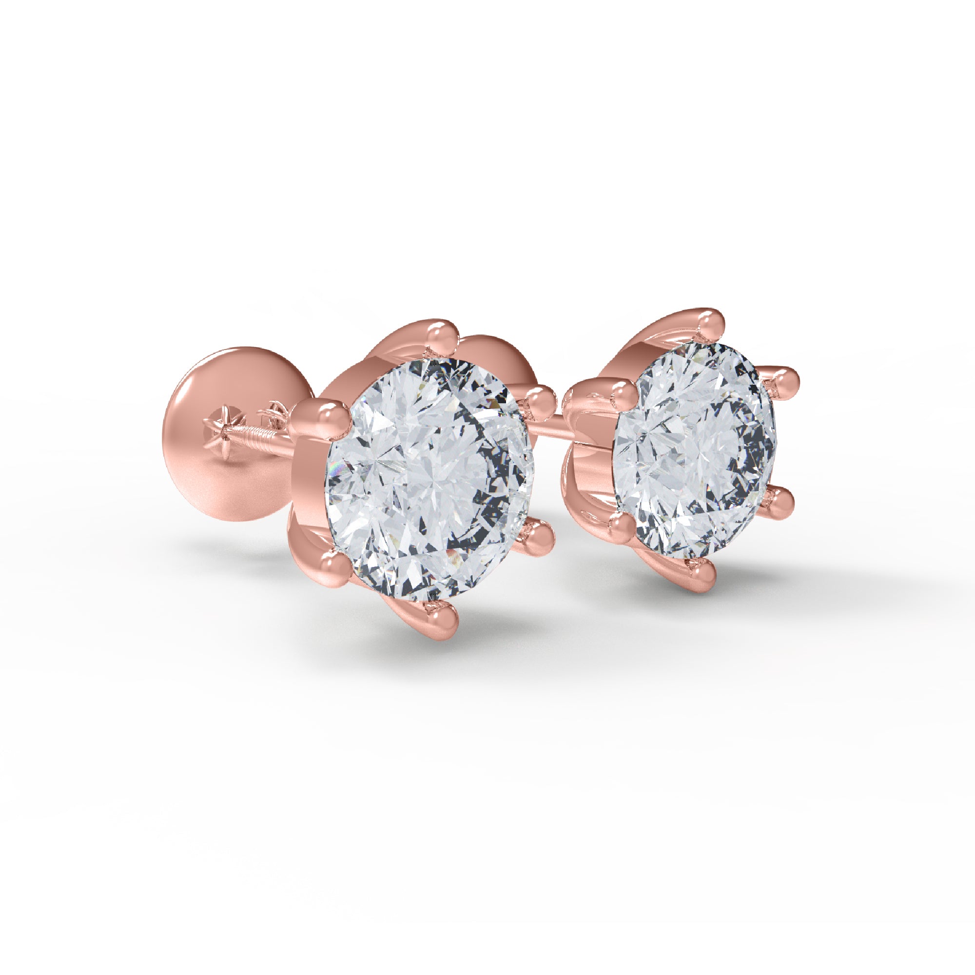 RKC Damen-Solitär-Ohrstecker aus 925er-Sterlingsilber, sechs Zinken, 14 Karat Rose über Produktgewicht: 1,20 GM, Steinhöhe: 3,80 mm