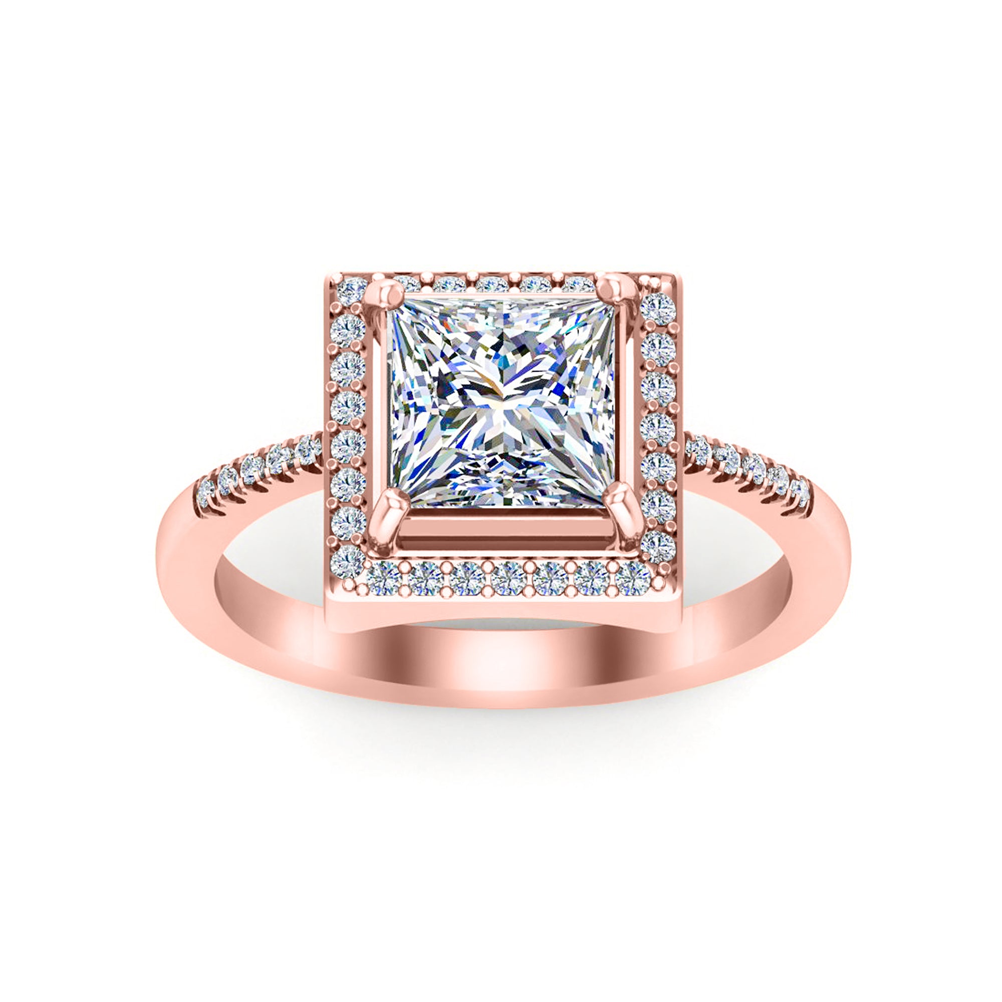 RKC Halo Princess Moissanit 925 Sterling Silber Gelbgold plattierter Damen-Ehering mit einem Gewicht von 3,5 g