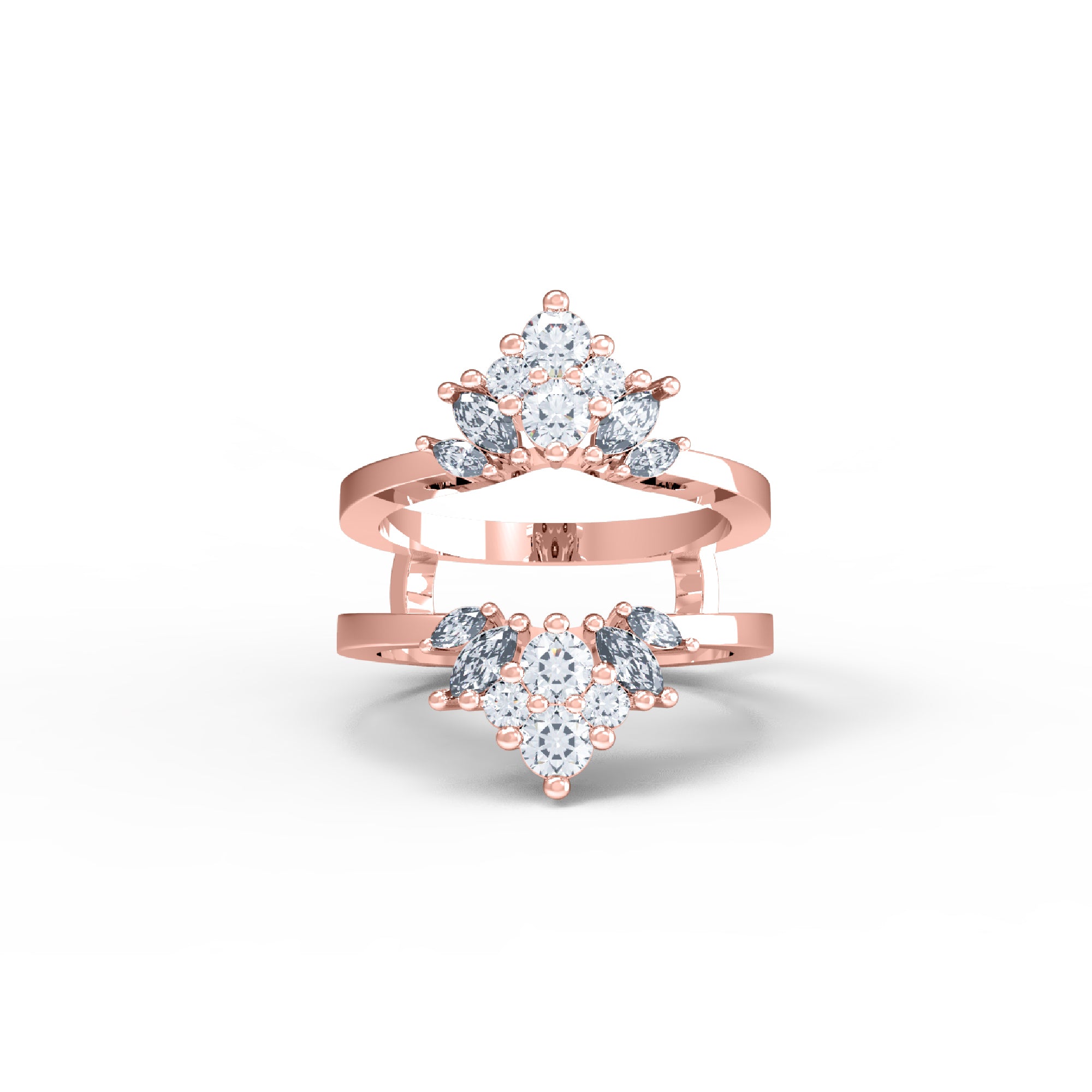 RKC Runder Moissanit Marquise Enhancer Ehering, Jackenring, 925er Sterlingsilber, 14 Karat Gelbgold vergoldet, Gewicht 5 g