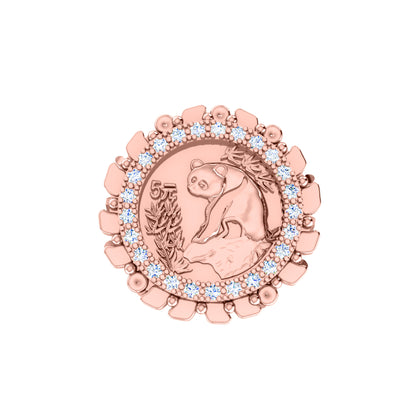 RKC Moissanit-Rundschliff-Panda-Münzring für Damen, 925er Silber, 14 Karat Gelbgold vergoldet, Gewicht 5 g, Breite 2,30 mm