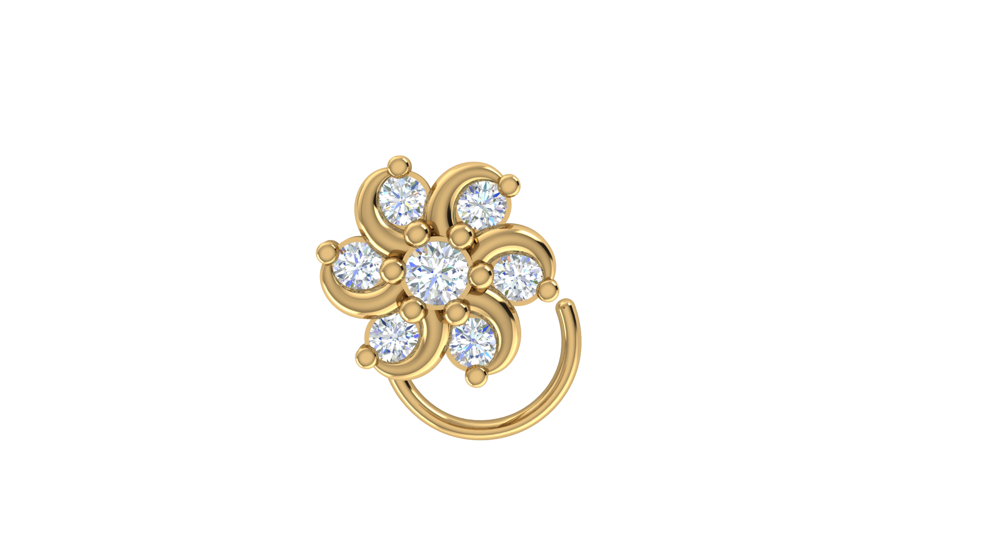 RKC JEWELRY Damen-Nasennadel mit floralem Moissanit-Motiv aus 925er-Sterlingsilber, 14 Karat Gelbgold vergoldet, Gewicht 1,00 g