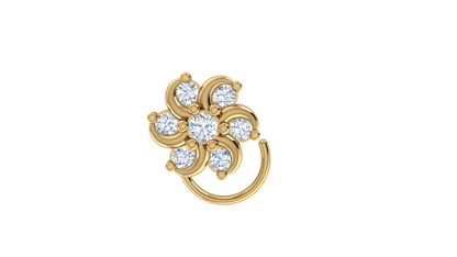 RKC JEWELRY Damen-Nasennadel mit floralem Moissanit-Motiv aus 925er-Sterlingsilber, 14 Karat Gelbgold vergoldet, Gewicht 1,00 g