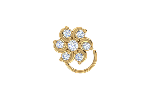 RKC JEWELRY 925 فضة استرليني مويسانيتي زهري دبوس أنف نسائي 14 قيراط مطلي بالذهب الأصفر وزن 1.00 جم