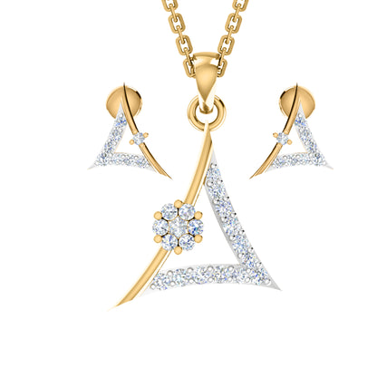 RKC 925 Silber Golden Gesamtgewicht 0,55 ct Moissanit Anhänger Gewicht 3,40 gm und Gewicht Ohrring 1,80 gm Set mit 14K Roségold plattiert