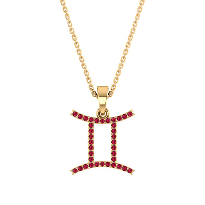 RKC Yellow Gold Plated Gemini Horoscope Cubic Zirconia Pendant Necklace