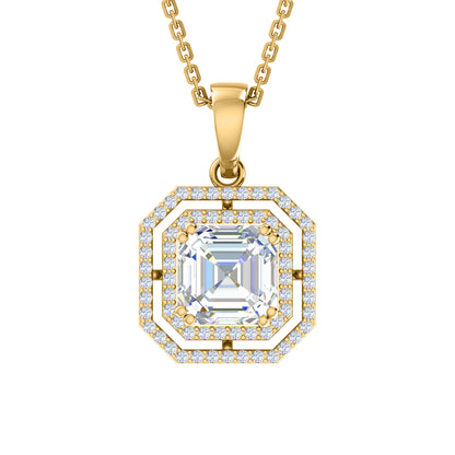 RKC 4,58 Karat Halo-Moissanit-Anhänger mit Kette, 925er Silberschmuck, 14 Karat Gelbgold vergoldet, Gewicht 5,50 g, Höhe 25,50 mm