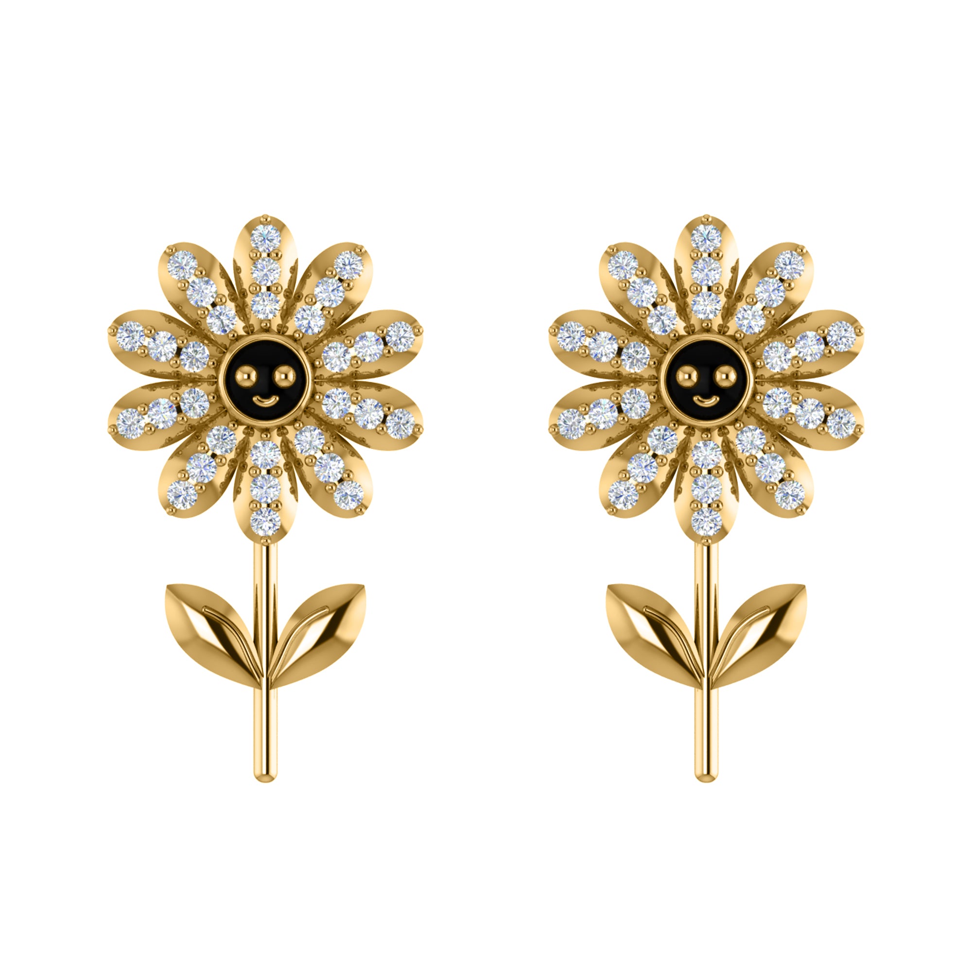 RKC 925 Sterling Silver Girasole Push Back Orecchino da donna in oro bianco 14k su peso 3,00 g, altezza 18,00 mm