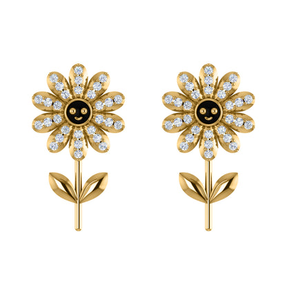 RKC 925 Sterling Silver Girasole Push Back Orecchino da donna in oro bianco 14k su peso 3,00 g, altezza 18,00 mm