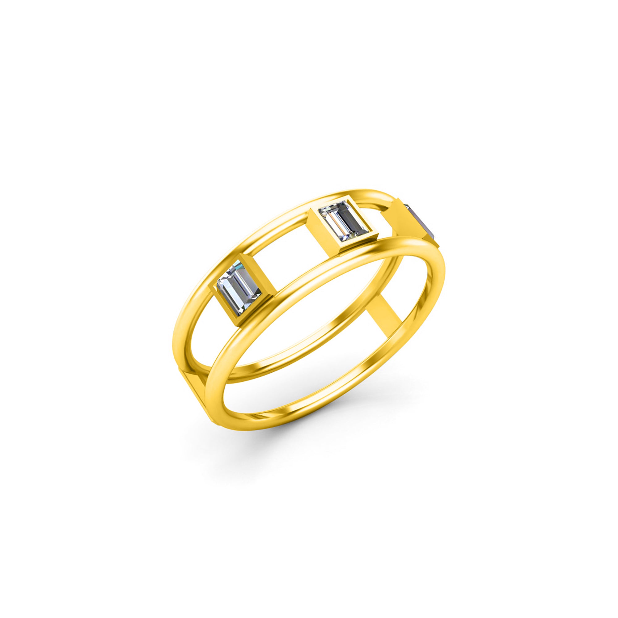 RKC Unisex-Ehering aus Moissanit im Baguetteschliff, 925er Silber, 14 Karat Gelbgold vergoldet, Gewicht 1,90 g, Breite 5,80 mm