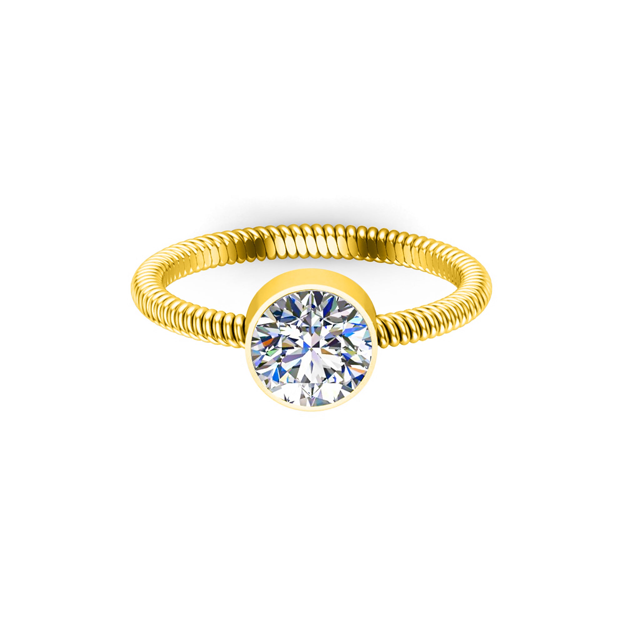 Anello con castone solitario unisex rotondo in moissanite rotondo RKC in argento 925 placcato in oro rosa 14 carati peso 1,80 g larghezza 1,70 mm