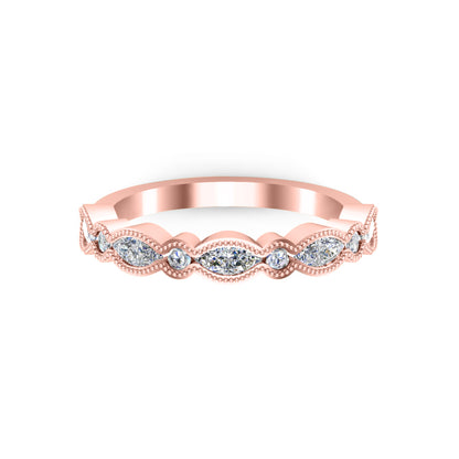 Anello a fascia minimalista da donna RKC Marquise Moissanite Anello in argento sterling 925 placcato oro rosa 14 carati Peso 2 g Larghezza 1,80 mm