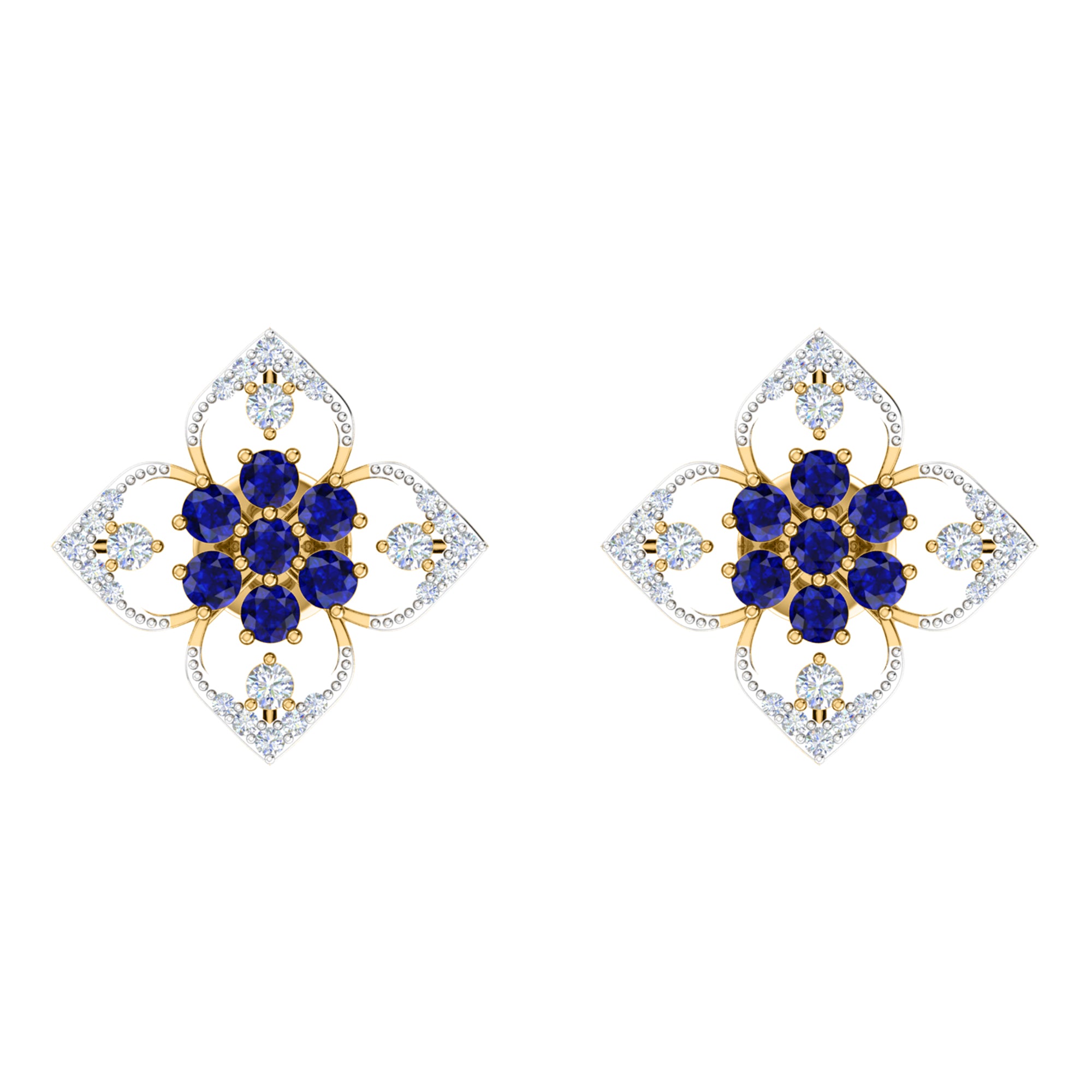 RKC 925 Sterling Silber Damen-Ohrring mit Blumenmuster für den täglichen Gebrauch, 14 Karat Gelb, Produktgewicht: 2,80 GM, Höhe: 14,70 mm