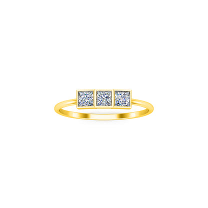 RKC Eheringring aus 925er-Sterlingsilber mit drei Prinzessinnen-Moissanit-Motiven, 14 Karat Gelbgold vergoldet, Gewicht 1,10 g