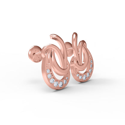 RKC 925 Sterling Silber Glanz-Ohrstecker für Damen, 14 Karat Rose über Produktgewicht 1,70 GM, Höhe 13,00 mm