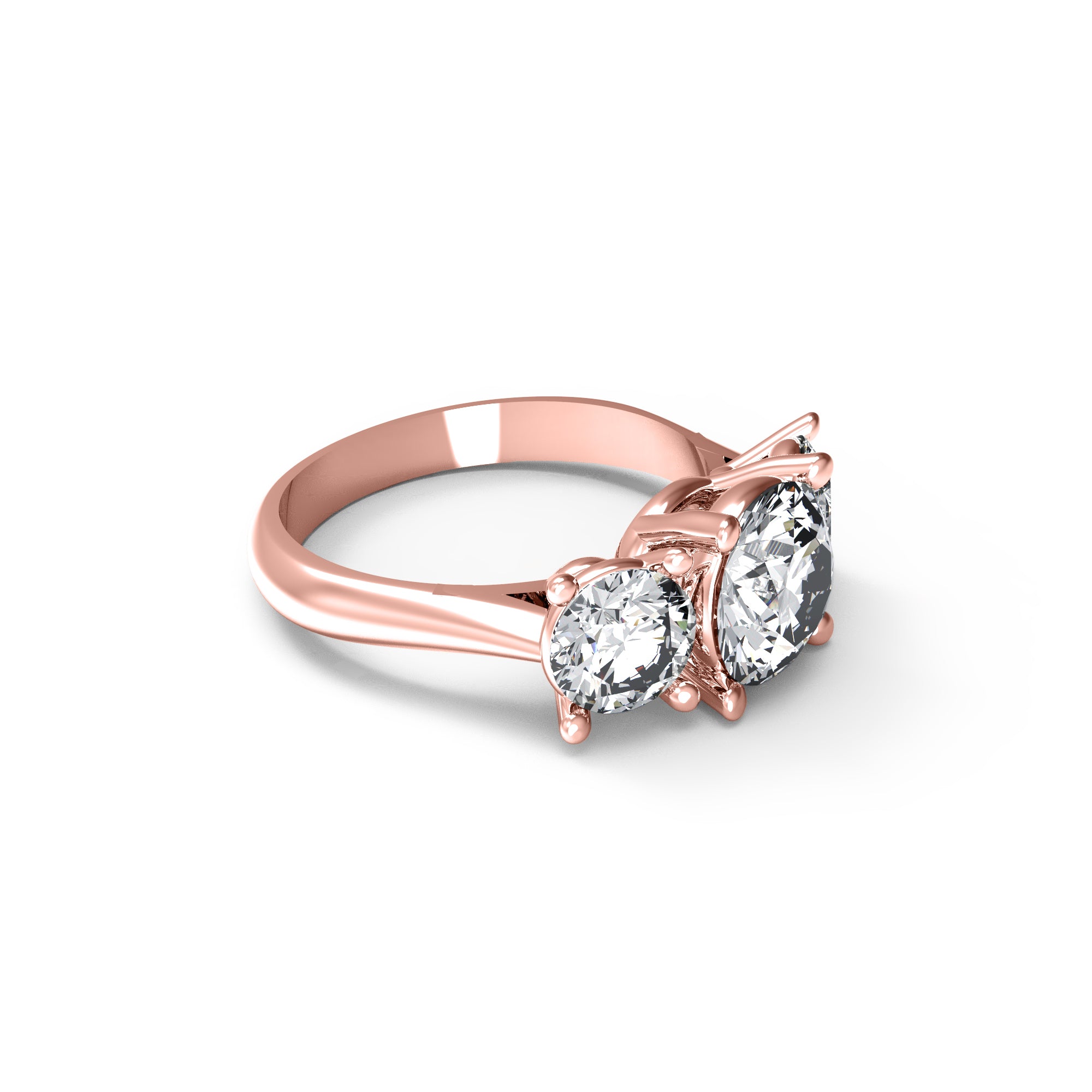 Fede nuziale rotonda con tre pietre Moissanite RKC, argento 925, placcato oro rosa 14 carati, peso 2,70 g, larghezza 2,60 mm
