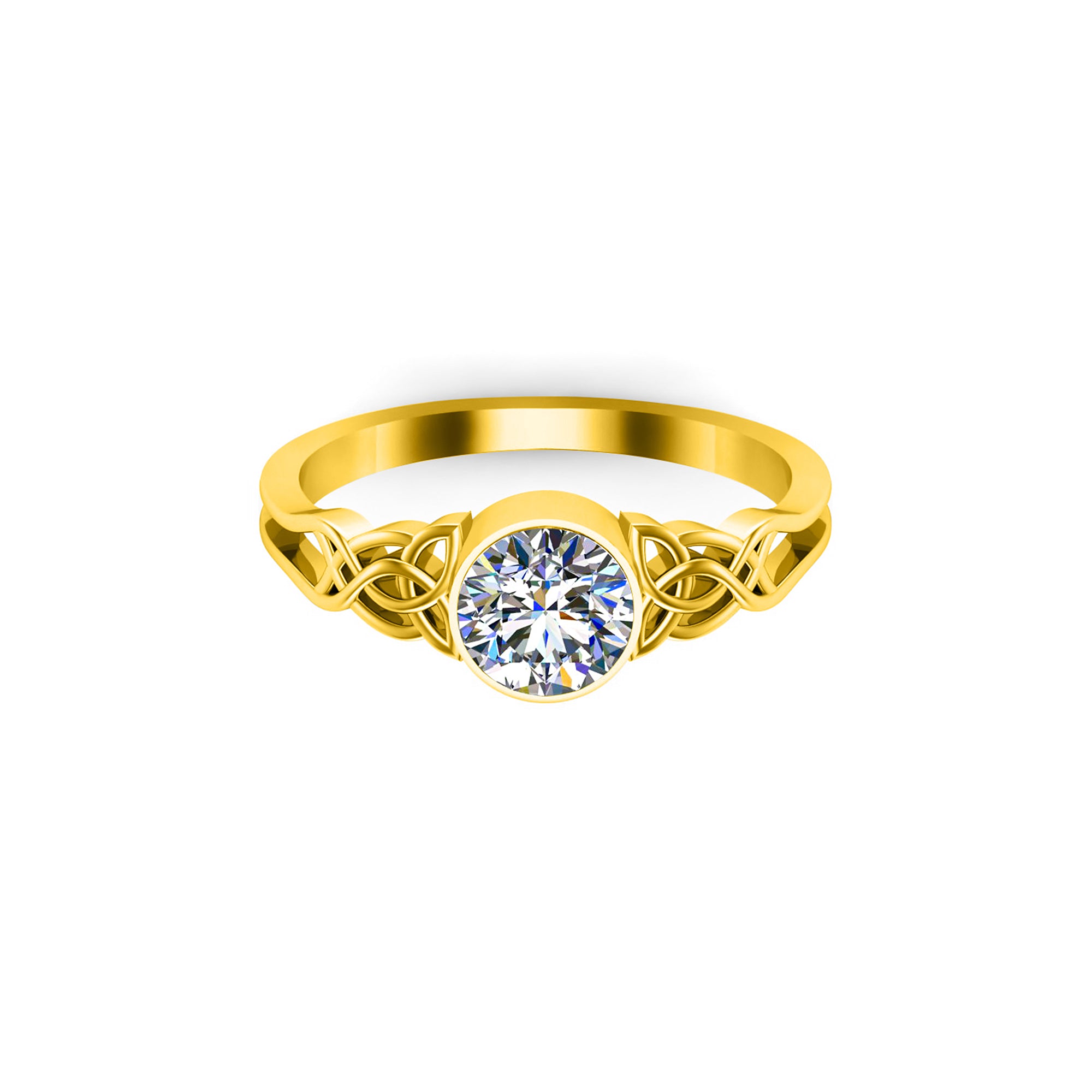 Anello solitario di fidanzamento con moissanite a taglio rotondo RKC, argento 925 placcato in oro giallo 14k, peso 3,50 g, larghezza 2 mm