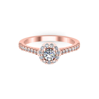 Anello di fidanzamento RKC Moissanite taglio rotondo Halo Flower Halo per donna argento 925 placcato oro giallo 14 carati peso 1,60 g