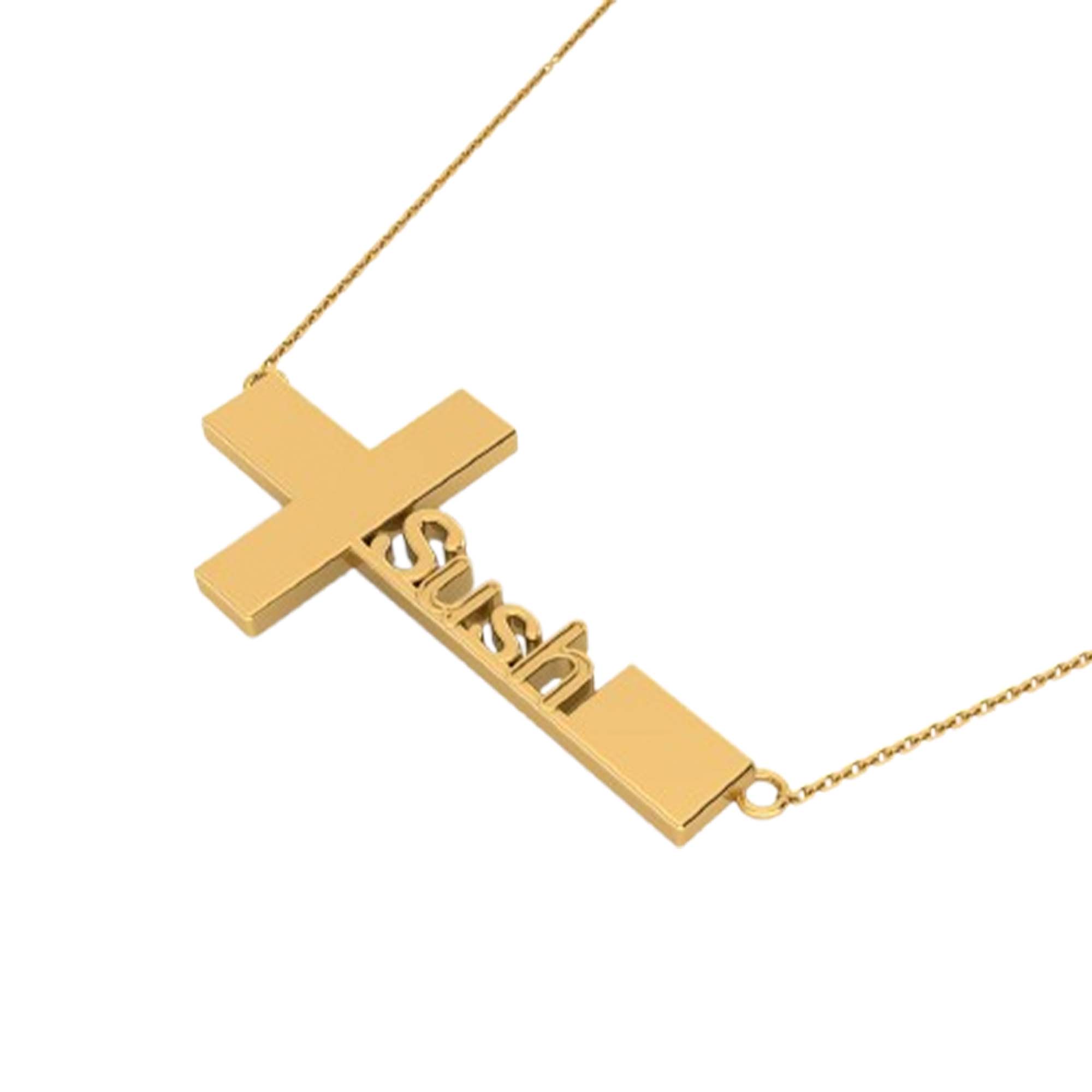 RKC SUSH Name Cross Shape Pendant Necklace Birthday Gift For Girls 925 Sterling Silver