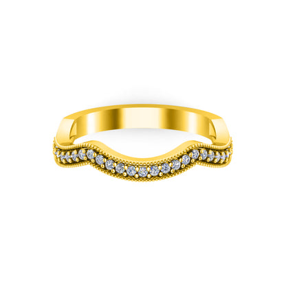 Fede nuziale curva da donna RKC Moissanite per sposa argento 925 placcato oro giallo 14 carati peso 2 g larghezza 2,50 mm