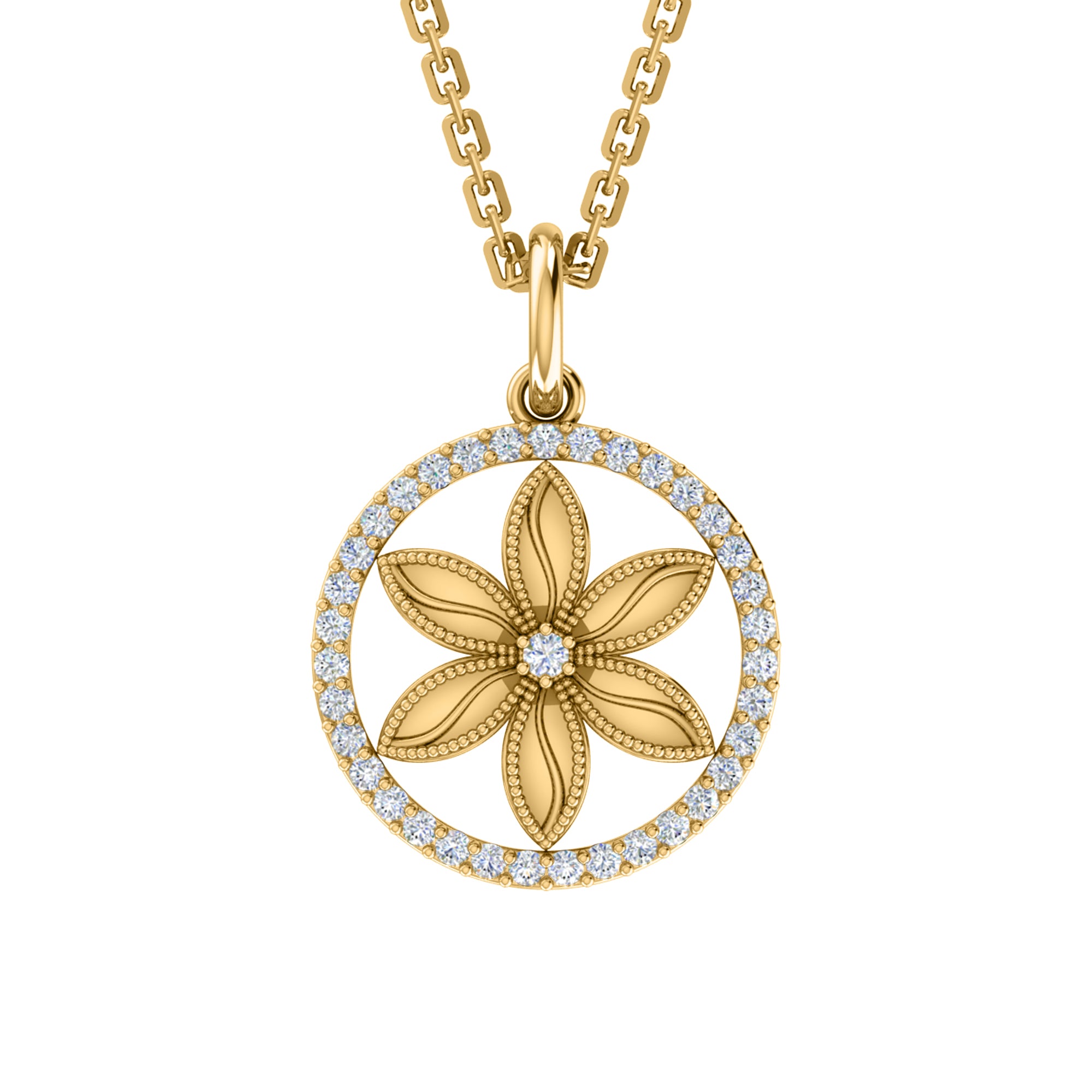 RKC 0,33 Karat Blumen-Moissanit-Anhänger, 925er Silberschmuck, 14 Karat Roségold vergoldet, Gewicht 4,10 g, Höhe 21,80 mm