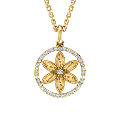 RKC 0,33 Karat Blumen-Moissanit-Anhänger, 925er Silberschmuck, 14 Karat Roségold vergoldet, Gewicht 4,10 g, Höhe 21,80 mm