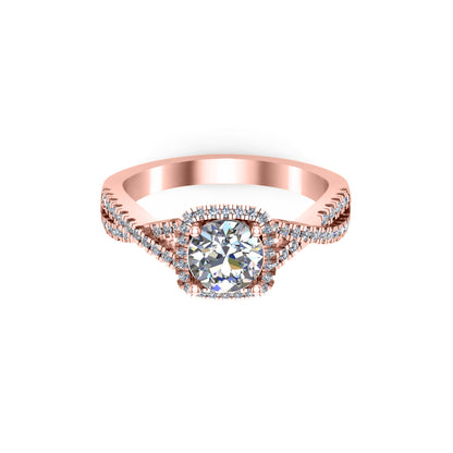 RKC Runder Moissanit-Hochzeits-Cross-Cross-Ring aus 925er Sterlingsilber, 14 Karat Roségold mit einem Gewicht von 2,20 g und einer Breite von 2 mm