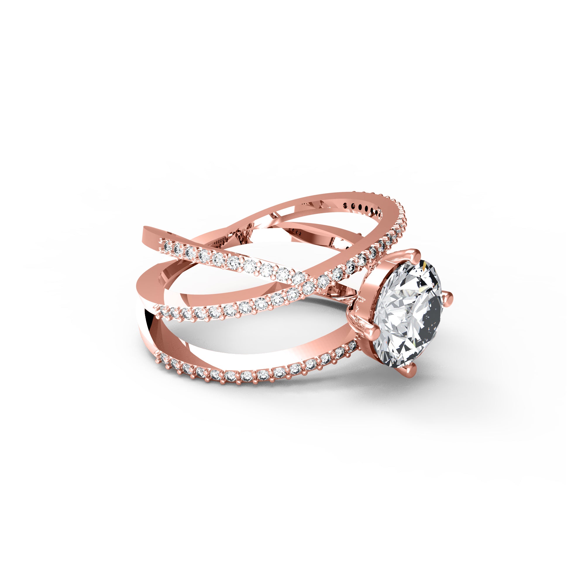RKC Kreuzförmiger, runder Moissanit-Versprechensring aus 925er-Sterlingsilber, 14-Karat-Gelbgold mit einem Gesamtgewicht von 5 g