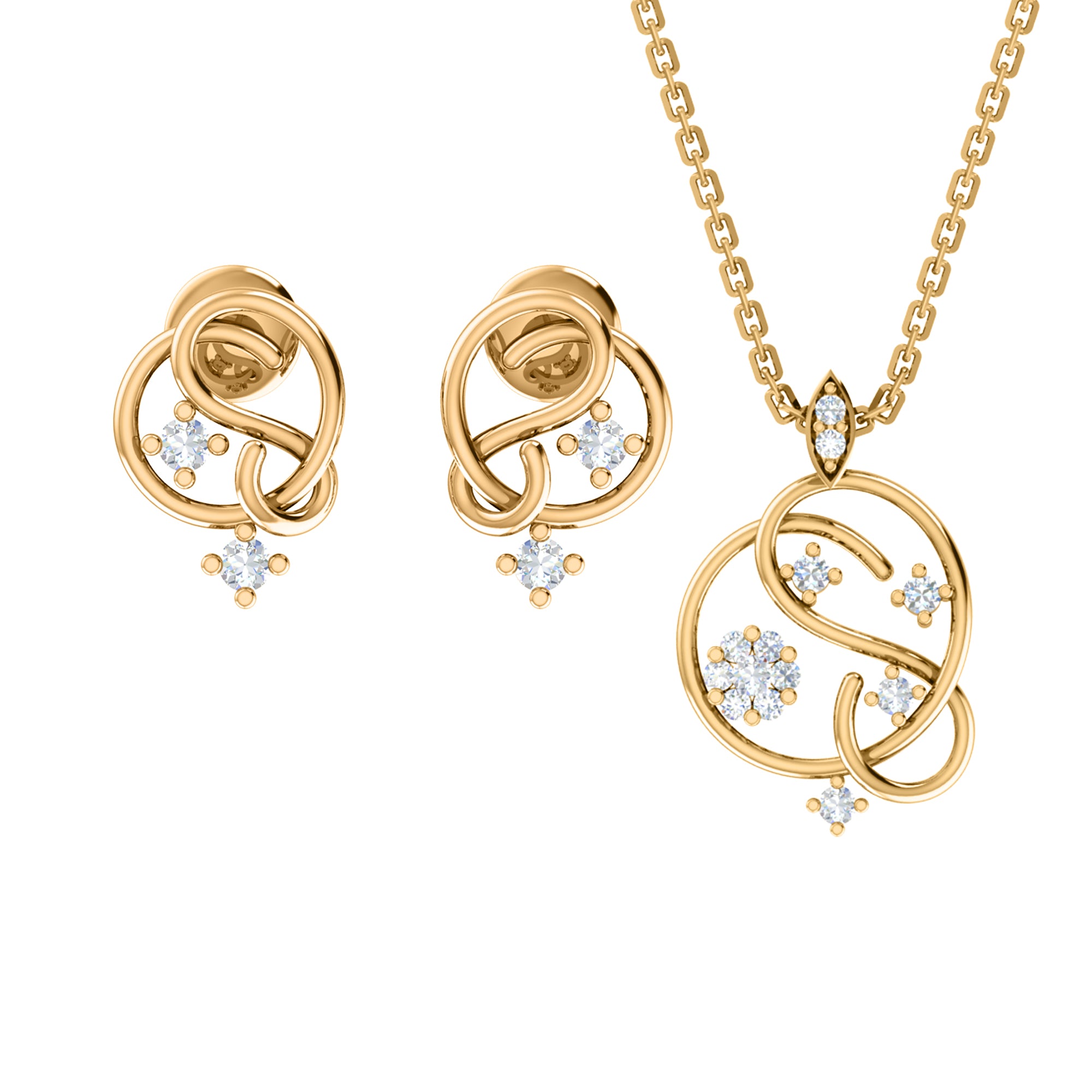 RKC 925 Silber Golden Gesamtgewicht 0,32 ct Moissanit Anhänger Gewicht 3,70 gm und Gewicht Ohrring 1,80 gm Set mit 14K Gelbgold plattiert