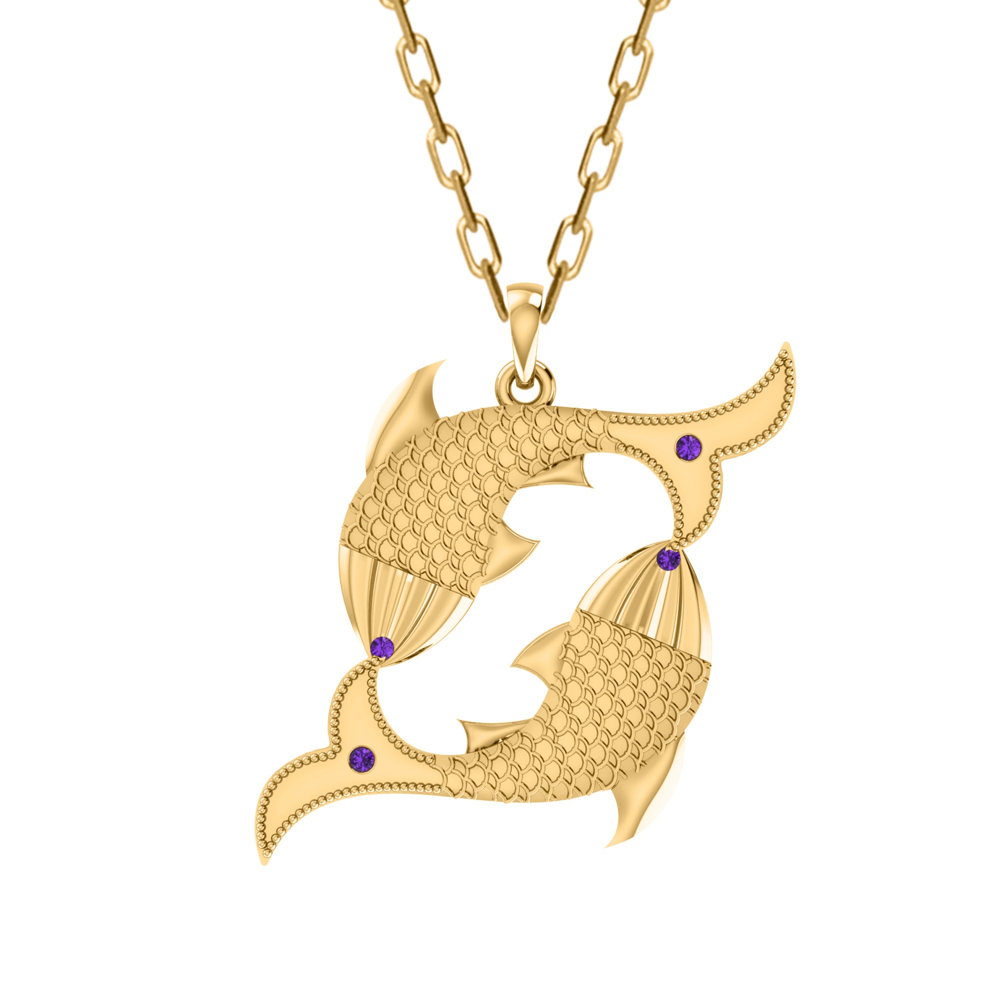 RKC 0,04 Karat Amethyst-Fisch-Anhänger, 925er Silberschmuck, 14 Karat Roségold vergoldet, 5,50 g, Höhe 30 mm