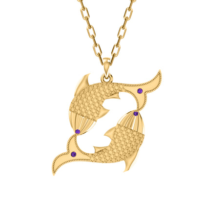 RKC 0,04 Karat Amethyst-Fisch-Anhänger, 925er Silberschmuck, 14 Karat Roségold vergoldet, 5,50 g, Höhe 30 mm