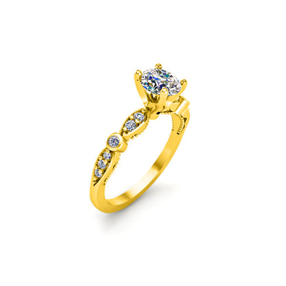 RKC Runder Moissanit-Solitärring mit Akzenten für Damen, Hochzeit, Verlobungsring, 14 Karat Gelbgold mit einem Gewicht von über 2 g, Breite 1,60 mm