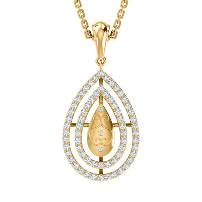 RKC Ciondolo a goccia in moissanite da 0,65 ct, gioielli in argento 925, placcato in oro giallo 14 carati, peso 5 g, altezza 31 mm