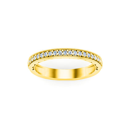 Anello a fascia Half Eternity RKC Moissanite Milgrain Anello a fascia in argento sterling 925 per lei Placcato in oro giallo 14K Peso 2 g Larghezza 2,80 mm