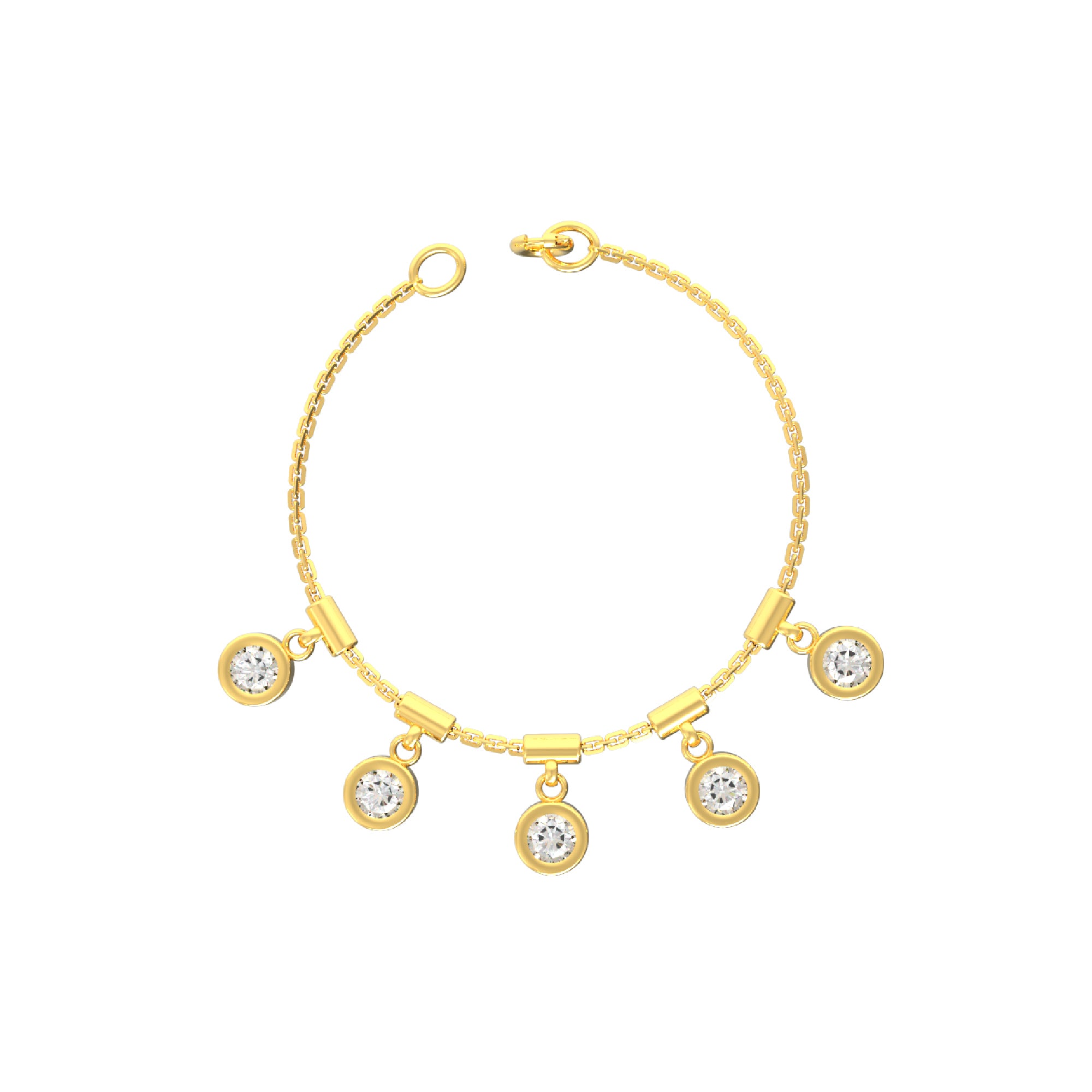 RKC 925 Sterling Silber 1,25 Karat Moissanit runder Charm-Damen-Armband, 14 Karat Gelbgold vergoldet, Gewicht 3,75 g