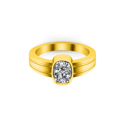 RKC Herren-Solitär-Ehering mit Moissanit-Kissenschliff, 14 Karat Gelbgold vergoldet, 925er Silber, Gewicht 4,70 g, Breite 2,20 mm