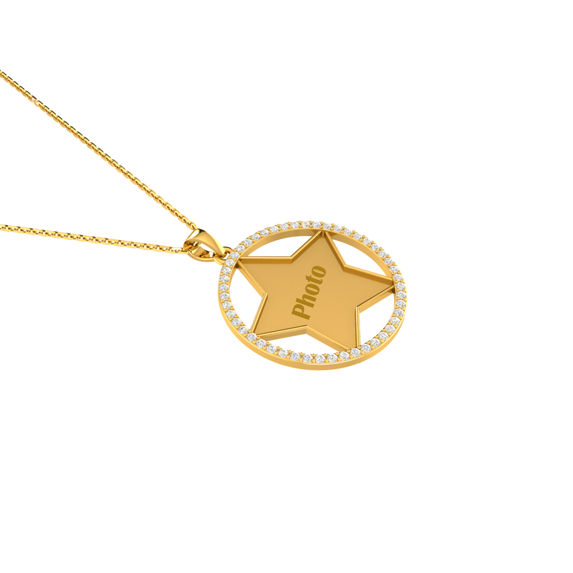 RKC Star Shape Cubic Zirconia Memory Add Own Photo Pendant 14k Yellow Gold Plated Weight-5.50 gm