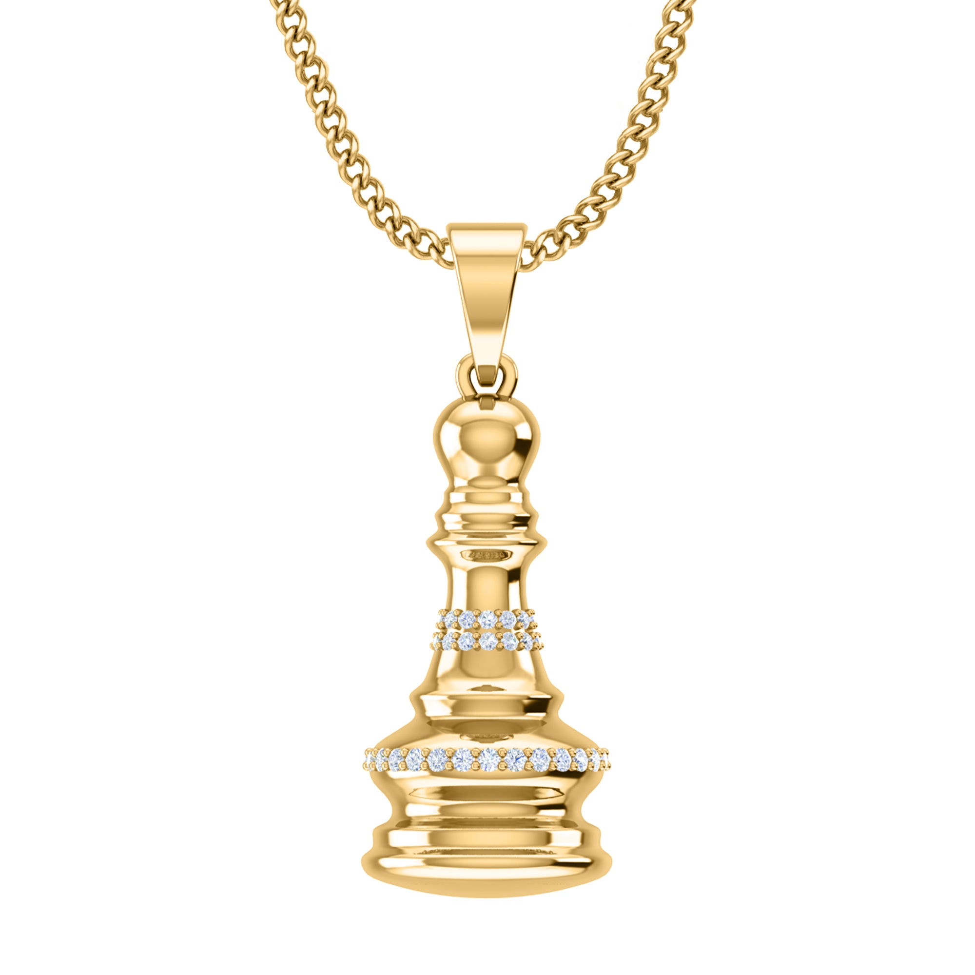 RKC 0,20 ct Moissanit Königin Schachfigur Anhänger 925 Silber Schmuck 14 K Gelbgold vergoldet 5 g 28,00 mm