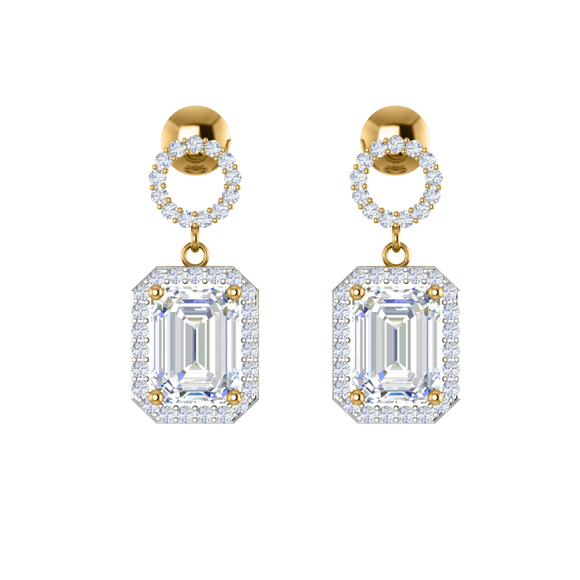 RKC 925 Sterling Silver Drop Ciondola Halo Orecchino da donna in oro giallo 14k su peso 3,20 altezza 19,60 mm