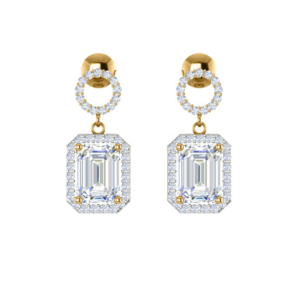 RKC 925 Sterling Silver Drop Ciondola Halo Orecchino da donna in oro giallo 14k su peso 3,20 altezza 19,60 mm