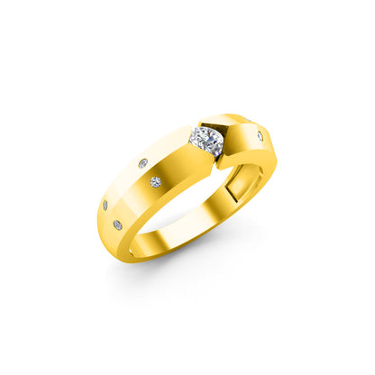 RKC Rundschliff-Moissanit-Männer-Versprechensbandring aus 925er Silber mit 14 Karat Gelbgold vergoldet, Gewicht 4 g, Breite 3,40 mm